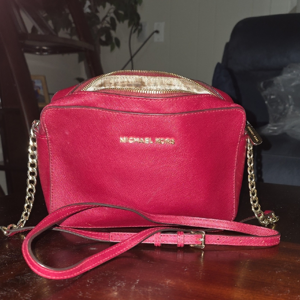 Michael Kors Vibrant Red Crossbody Bag with Gold Accents
